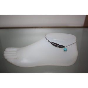 Silver and Turquoise Feather Ankle Bracelet Zinc Alloy Anklet Fashion Jewelry